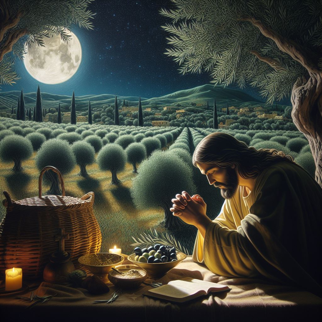 Jesus orando en el Getsemaní, pidiendo consuelo.